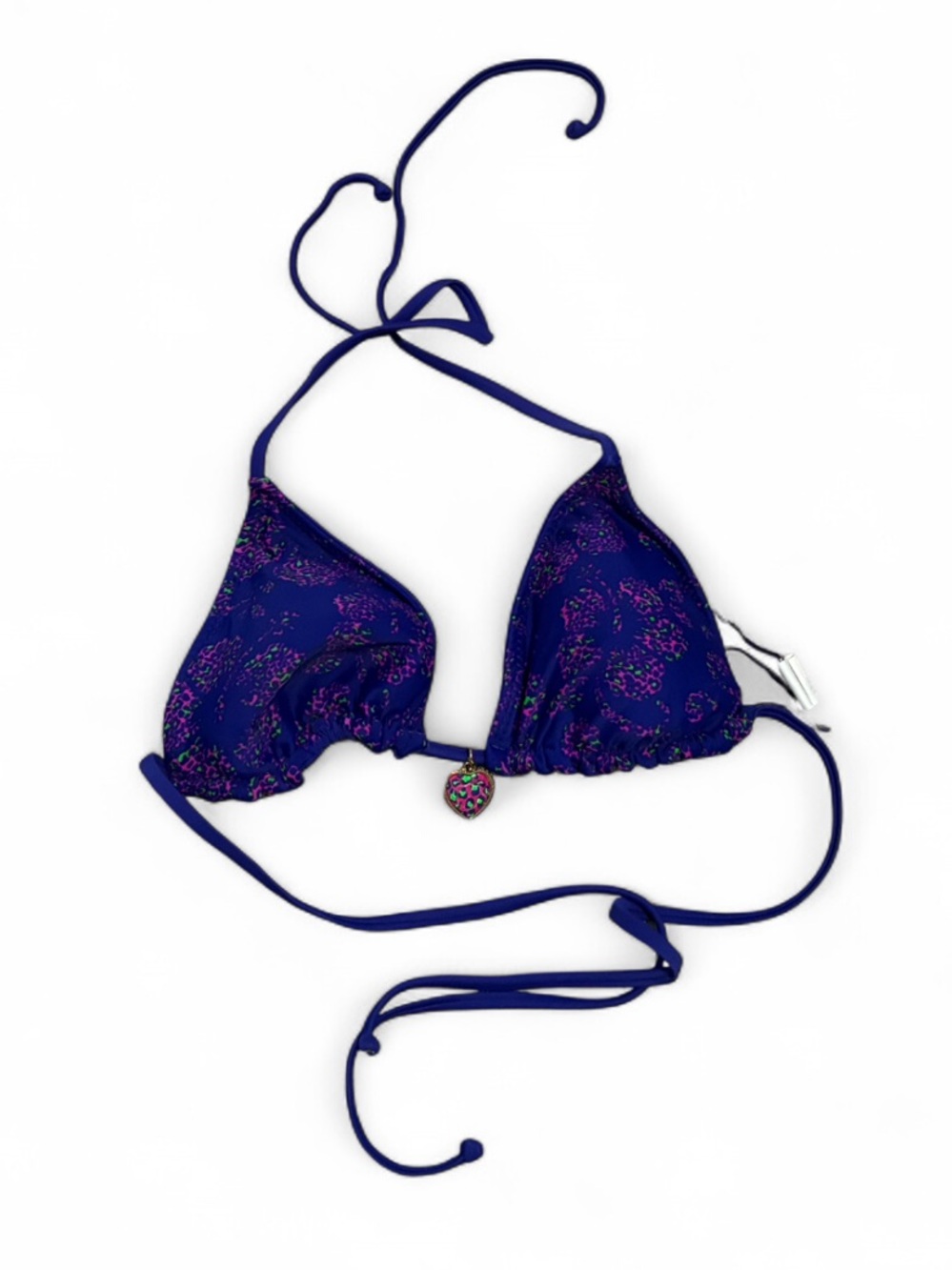 Y2K Xhilaration Purple Triangle Bikini Top with Leopard Print Heart Charm